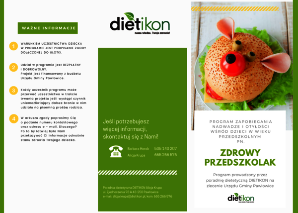 Ulotka opisująca program "Zdrowy Przedszkolak"